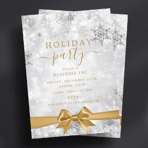 Formal Silver Ribbon Corporate Holiday Party Invitation