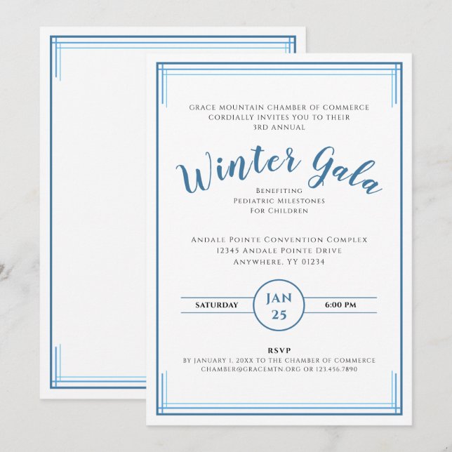 Formal Simple Corporate Winter Gala in Blue Invitation (Front/Back)