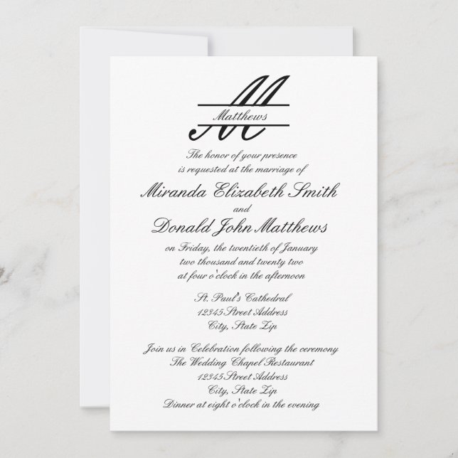 Formal Simple Elegant - Wedding/Reception Invite (Front)