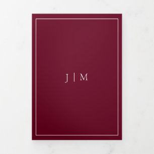 Formal Simple Frame Modern Wedding burgundy Tri-Fold Card