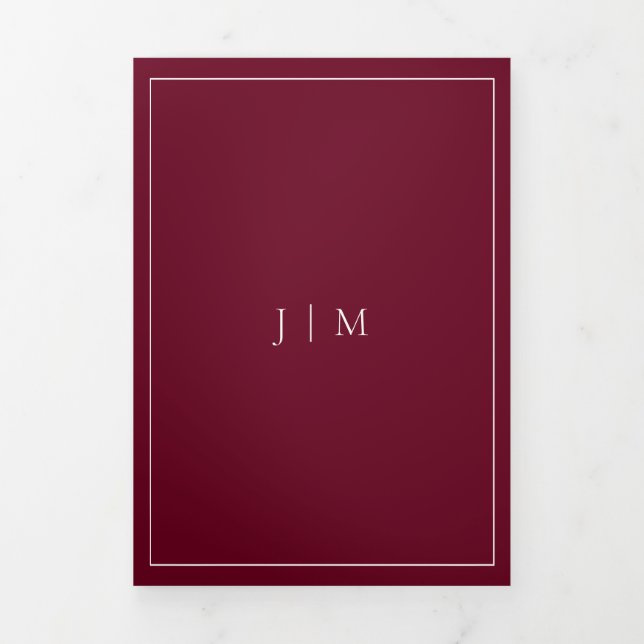 Formal Simple Frame Modern Wedding burgundy Tri-Fold Card (Cover)