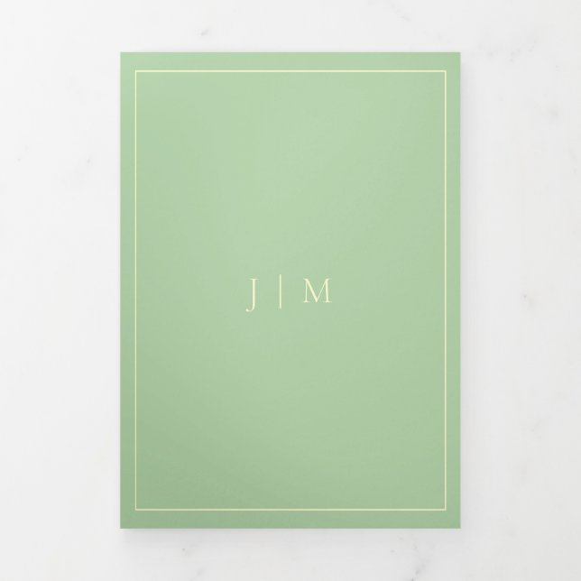 Formal Simple Frame Modern Wedding Pistachio Tri-Fold Card (Cover)