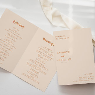 Formal Simple Minimal Terracotta Folded Wedding Programme