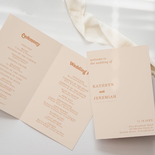 Formal Simple Minimal Terracotta Folded Wedding Programme (Creator Uploaded)