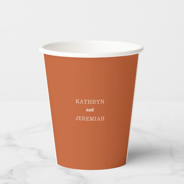 Formal Simple Minimal Terracotta Wedding Paper Cups (Front)
