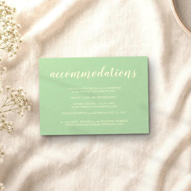 Formal Simple Pistachio Wedding Accommodations Enclosure Card (Creator Uploaded)