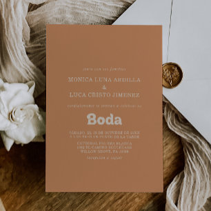 Formal Simple Terracotta Boda Spanish Wedding Invitation