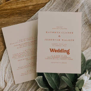 Formal Simple Terracotta Front and Back Wedding Invitation