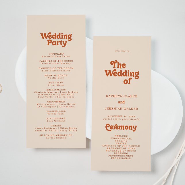 Formal Simple Terracotta Tea Length Wedding Programme (Creator Uploaded)