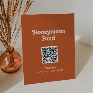 Formal Simple Terracotta Wedding Honeymoon Fund Pedestal Sign