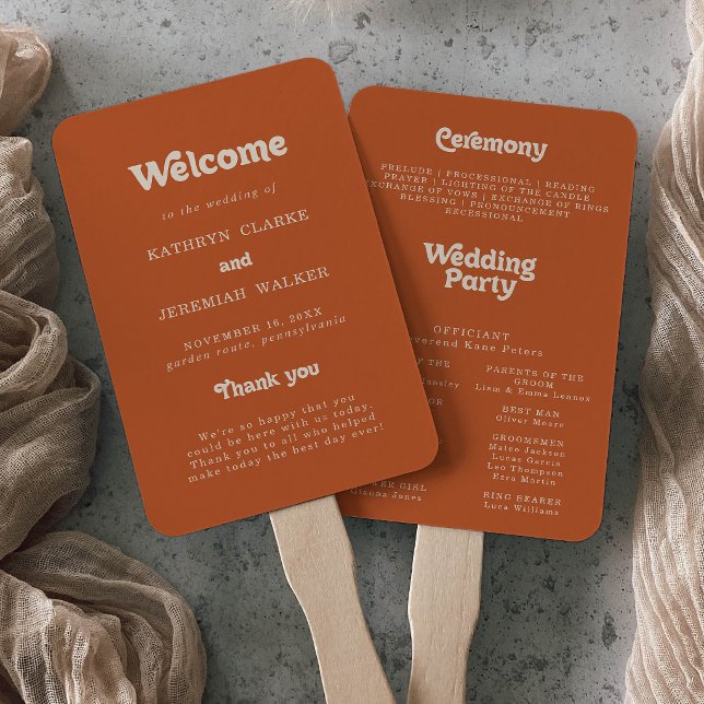 Formal Simple Terracotta Wedding Program Hand Fan (Creator Uploaded)