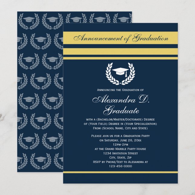 Formal Stripes Logo College University Graduation Invitation (Front/Back)
