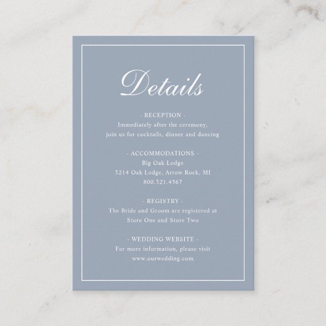 Formal Traditional Elegant Dusty Blue Wedding Enclosure Card (Front)
