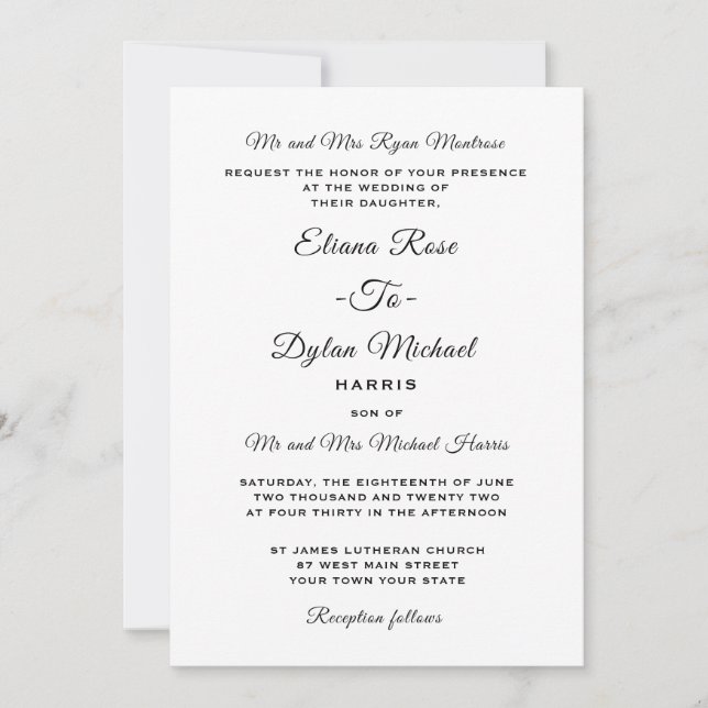 Formal Traditional Universal Wedding Invitation (Front)