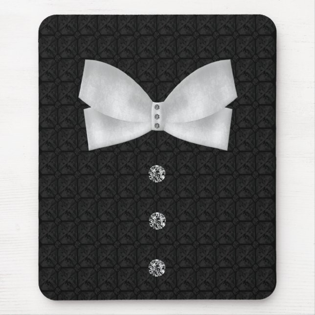 Formal Tuxedo Rhinestone Bow tie  Wedding Mouse Mat (Front)