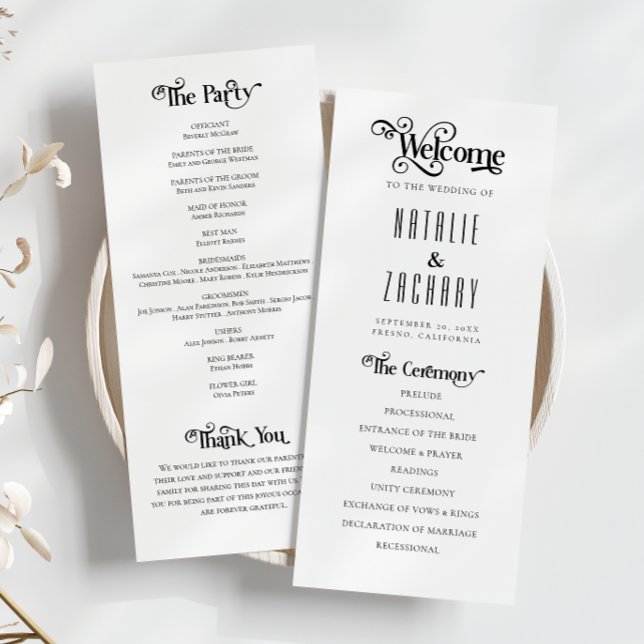 Formal Typography Black White Wedding Program Programme (Creator Uploaded)