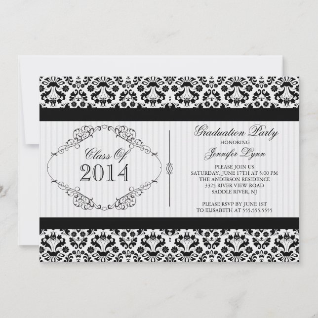 Formal Vintage Damask Graduation Party Invitation (Front)
