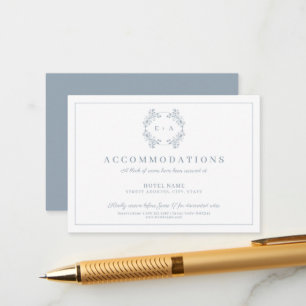 Formal Vintage Dusty Blue Monogram Wedding Enclosure Card