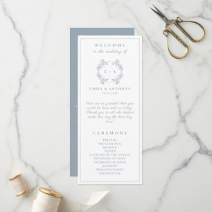 Formal Vintage Dusty Blue Monogram Wedding Program Programme