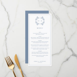 Formal Vintage Periwinkle Monogram Wedding Menu