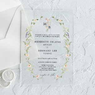 Formal Vintage Rustic Wildflower Monogram Wedding Acrylic Invitations