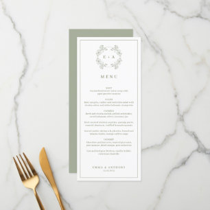 Formal Vintage Sage Green Monogram Wedding Menu