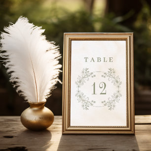 Formal Vintage Sage Green Monogram Wedding Table Number