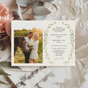Formal Vintage Wildflower Wedding Photo Horizontal Invitation