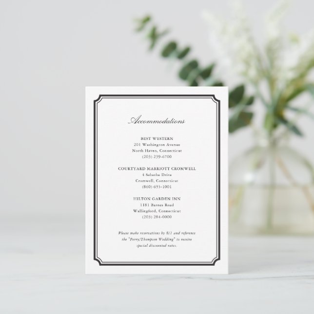 Formal Wedding Invitation Accommodations Card (Standing Front)