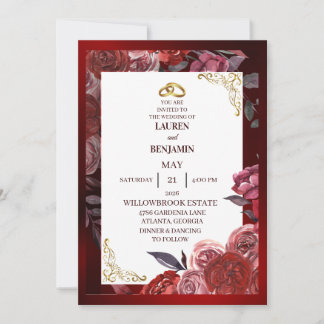 Formal wedding invitation in red and gold