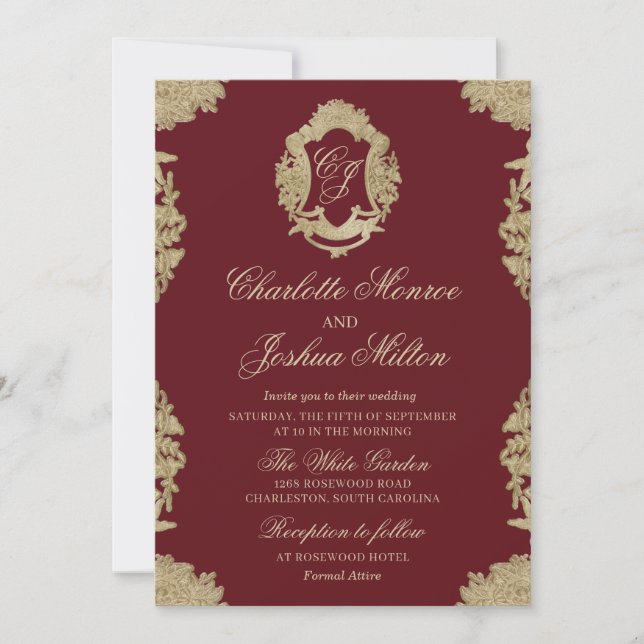 Formal Wedding Invitation Vintage Monogram (Front)