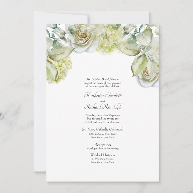 Formal Wedding  Invitation White Floral (Front)