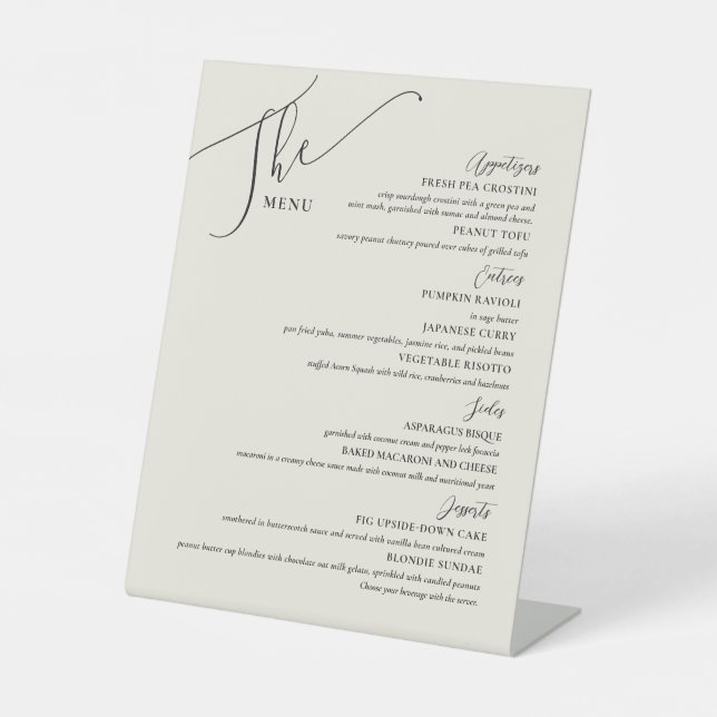 Formal Wedding Menu Elegant Black Bone Pedestal Sign (Front)