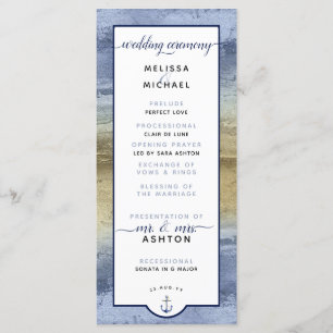 Formal #Wedding Modern #Nautical Dusty Blue & Gold Programme