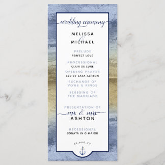 Formal #Wedding Modern #Nautical Dusty Blue & Gold Programme
