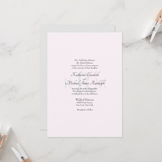 Formal Wedding Monogram Divorced Parents Pink II Invitation (Front/Back In Situ)
