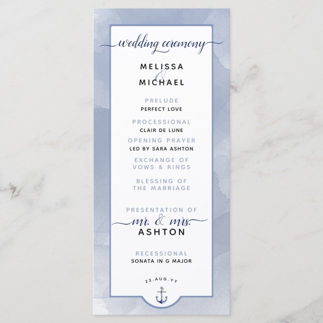 Formal #Wedding #Nautical Navy Dusty Blue Wedding Programme (Front)