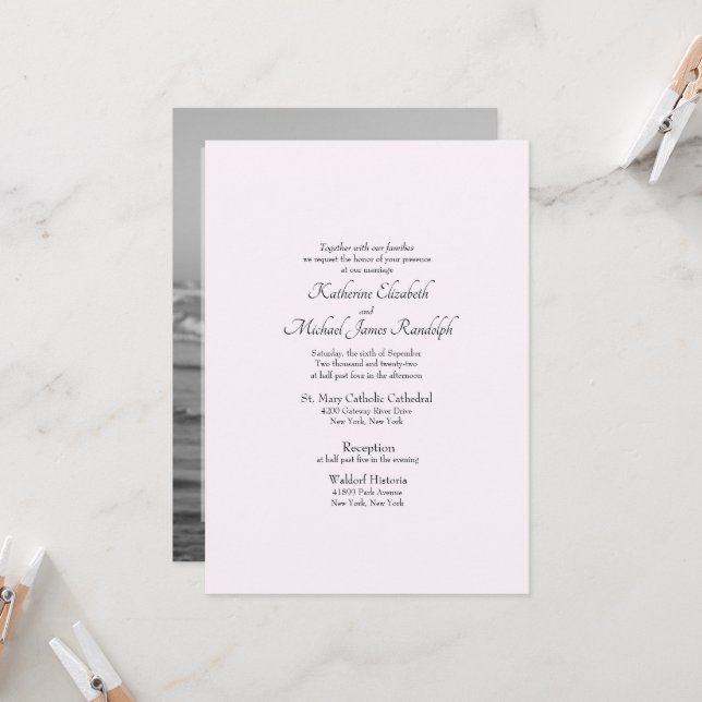 Formal Wedding Photo Pink No Parents Invitation (Front/Back In Situ)