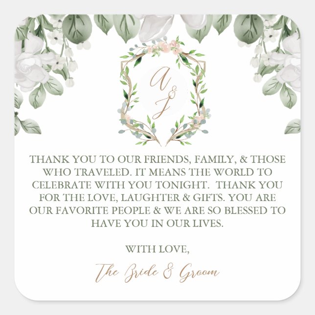 Formal Wedding Thank you Card Gift Favours Square Sticker (Front)