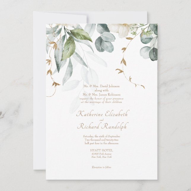 Formal Wedding White Floral Invitation Elegant (Front)