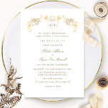Formal White and Gold Enchanting Monogram Wedding Invitation<br><div class="desc">Delight your guests with this elegant white and gold monogram wedding invitation with beautiful fine hand drawn faux gilded botanical garlands with monogram in golden hues. Formal invitation wording with parents names. Same design without parents names also available. Ability to change and customise all text sections to suit your needs....</div>