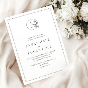Formal White Black Elegant Crest Wedding Invitation