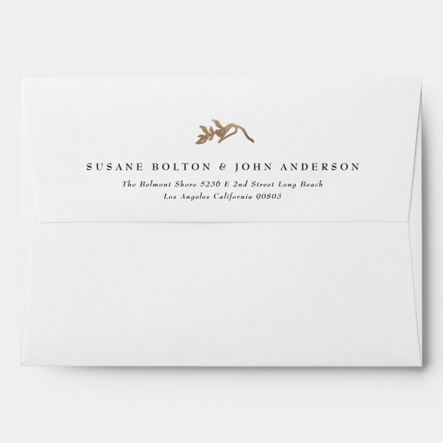 Formal White & Black Gold Wreath Wedding Address Envelope (Back (Top Flap))
