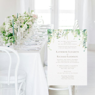 Formal White Botanical Wedding 2 Venue Gold Text Invitation