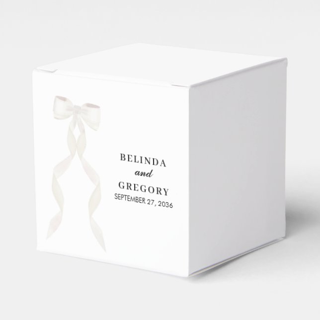 Formal White Bow Ribbon Elegant Wedding Favour Box (Front Side)