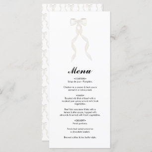 Formal White Bow Ribbon Elegant Wedding Menu