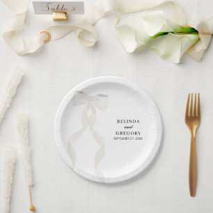 Formal White Bow Ribbon Elegant Wedding Paper Plate