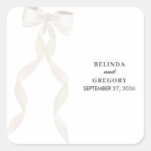 Formal White Bow Ribbon Elegant Wedding Square Sticker