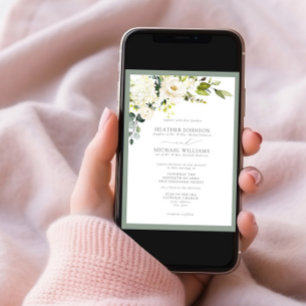 Formal White Grey Green Floral Watercolor Wedding Invitation