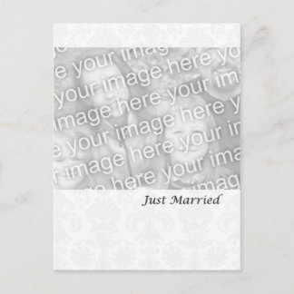 Formal White Just Married Announcement Postcard